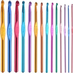 14 pcs Multicolor Aluminum Crochet Hooks