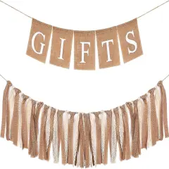 2 Pcs Boho Burlap Banner Baby Shower Decorations Set Include Rustic Gift Banner