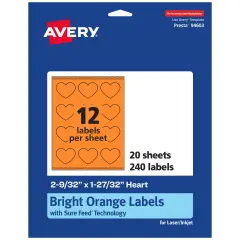 Avery Bright Orange Paper Labels, 2-9/32" x 1-27/32" Heart