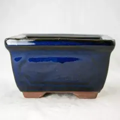 Rectangular Glazed Succulent, Bonsai Pot + Mesh + Wire 6"x 4.5"x 2.25" - Blue