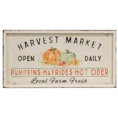 Vintage Style Multi-Color Metal Harvest Market Sign with Pumpkin Illustration and Saw-tooth Hangers