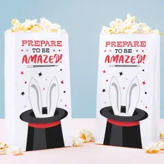 Big Dot of Happiness Magic Show Popcorn Bags, Magical Birthday Party Favor Snack Treats, Free-Standing Individual White Paper Bags - 25 Count