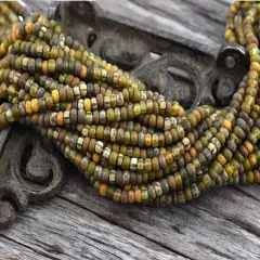 6/0 Aged Matte Rustic Bear Striped Picasso Czech Glass Seed Bead Mix (21" Strand)