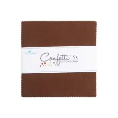 Confetti Cotton 5" Square Pack (Charm Pack / 5" Stacker) in Brownie byfor Riley Blake (5-120-BROWNIE-42)