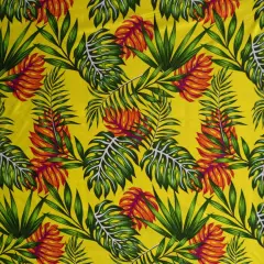1 Yard Monstera & Split Leaves Rayon Poplin Fabric 44/45" Wide Yellow
