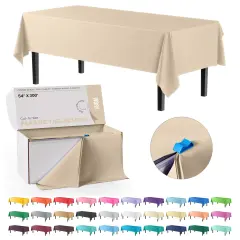  Party Solids 54" x 300' Plastic Table Cover Roll with Slide Cutter &ndash; Cut-to-Size Dispenser Box &ndash; Makes Up to 36 Disposable 8' Rectangle Tablecloths by Exquisite Ivory