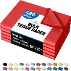 Tissue Paper for Gift Bags - 15" x 20"Bulk Tissue Paper Dark Blue 480 Sheets - 10lb Newsprint for Packing, Birthday Gift Box Filler, Packing Supplies for Moving SuppliesRed