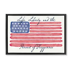 Stupell Industries All American Patriotic Phrase Framed Floater Canvas Wall Art Design by Darlene Seale