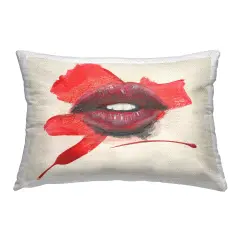 Red Lips Paint Streak Outdoor Printed Pillow Design by Daniel Houston, 14 x 7 x 20