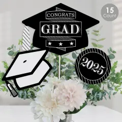 Big Dot of Happiness Graduation Cheers - 2025 Graduation Party Centerpiece Sticks - Table Toppers - Set of 15