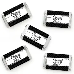 Big Dot of Happiness 2025 Black and White Graduation Party - Mini Candy Bar Wrapper Stickers - Small Favors - 40 Count