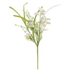 18&rdquo;High White Wild Flowers and Silver Dollar Pick with Green Paper-Wrapped Stem