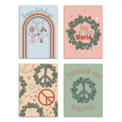 Boho Christmas Greeting Cards Boxed Set &ndash; 24 Holiday Notecards Featuring Peaceful and Retro Designs, Perfect for Sending Stylish and Unique Festive Wishes