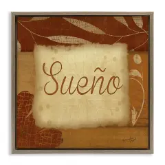 Stupell Industries Sue&ntilde;o con Flores Tradicionales Framed Floater Canvas Wall Art Brown Floater Frame