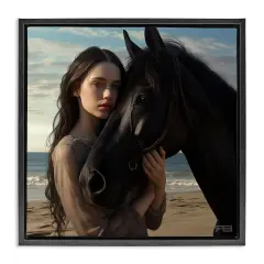 Stupell Industries Beautiful Girl & Stallion Framed Floater Canvas Wall Art Design by RB