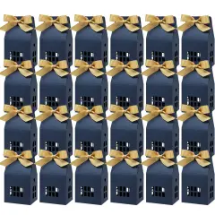 Wrapables House Shaped Gift Boxes with Ribbons for Weddings, Housewarming, Cookies, Candies, Treats, Party Favors (Set of 24), Blue
