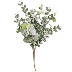 16" Snowy Eucalyptus Bush with Brown Paper-Wrapped Stem and Branches