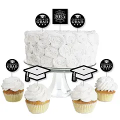 Big Dot of Happiness Graduation Cheers - Dessert Cupcake Toppers - 2025 Graduation Party Clear Treat Picks - Set of 24
