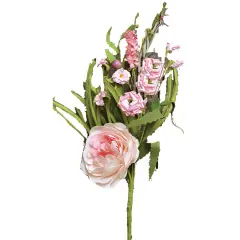 17&rdquo;Long Soft Pink Cabbage Rose Pick with Mauve Berry Spray