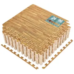Sorbus 96 Sq. Ft. Wood Grain Floor Tiles, 24 Interlocking EVA Foam Mats, Thick Floor Mats w/ Borders for Home Gym, Playroom, and More Light