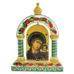 Maria and Jesus Icon Wooden Tabletop Shrine 5 Inches