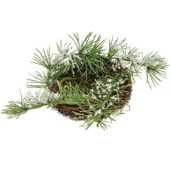 Snow-Frosted Decorative Nest with Faux Pine and Twigs Perfect for Holiday or Winter Displays