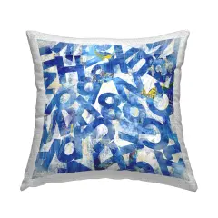 Blue Typography Collage Outdoor Printed Pillow Design by Laura Gibson, 18 x 7 x 18