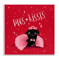 Stupell Industries Pugs & Kisses on Red Wall Plaque Art Design by Leeza Hernandez