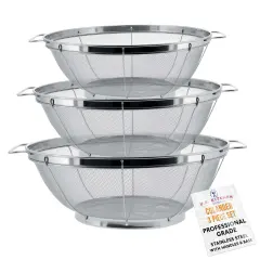 U.S. Kitchen Supply Set of 3 Stainless Steel Colander Strainers Net Baskets - 11", 9.5" & 8.5" Sizes - Colander with Handles & Resting Base - Stainless Steel Sieve, Strainers and Colanders for Kitchen