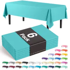 Exquisite 6-Pack Premium Plastic Tablecloth 54in. x 108in. Rectangle Plastic Table Cover Aqua