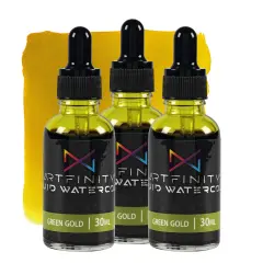 Artfinity Liquid Watercolor Paint 30 ml Bottle - 3 Pack, Green Gold - Vibrant Dye-Based Liquid Watercolor w/ Glass Pipette, Fast-Drying, Fine Art Paint for Calligraphy, Airbrushing & Traditional Art