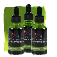 Artfinity Liquid Watercolor Paint 30 ml Bottle - 3 Pack, Brilliant Green - Vibrant Dye-Based Liquid Watercolor w/ Glass Pipette, Fast-Drying, Fine Art Paint for Calligraphy, Airbrushing & Traditional Art