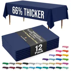 Exquisite 12-Pack Premium Plastic Tablecloth 54in. x 108in. Rectangle Plastic Table Cover Navy