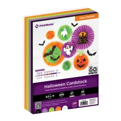 Printworks Halloween Cardstock, Includes Black, Purple, Green, Orange and White Cardstock, 8 &frac12;&rdquo; x 11&rdquo;, 200 Sheets (00596)