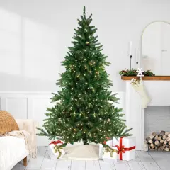 Northlight Real Touch&trade;️ Pre-Lit Full Noble Fir Artificial Christmas Tree - 7.5' - Dual Color LED Lights Green