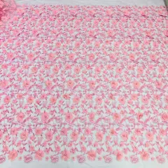 1 Yard Beaded 3D Floral Lace Fabric Embroidered Couture Mesh Dress 49" Width Pink Light