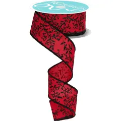 1.5" Glitter Mini Leaf Vines Ribbon: Red/Black (10 Yards)