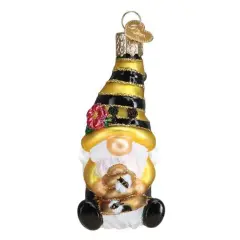 Old World Christmas 3.75 In Bee Happy Gnome Tree Ornament , Spring Flower Bee Hive Yellow