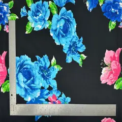 1 Yard Techno Crepe Knit Fabric Floral Design Soft Stretch 58"-60" Width Sky Blue