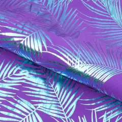 Electric Palm Foil Printed Spandex Fabric Purple
