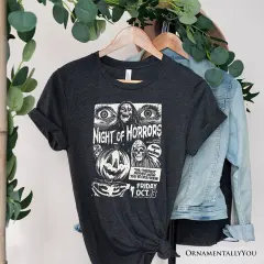 Night of Horrors Retro Halloween T-Shirt, Vintage Poster Tee for Spooky Season Fans