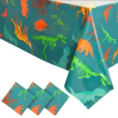 3 Pack Dinosaur Tablecloth for Birthday Party Supplies, Baby Showers, Classroom Party, Disposable Table Cover, Green (54 x 108 In)