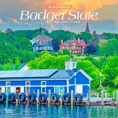 Badger State | Wisconsin Places | 2026 12 x 24 Inch (Hanging) Monthly Square Wall Calendar | Plastic-Free
