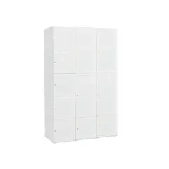 White ABS Foldable Armoire Wardrobe Closet with 2 Retractable Rods and 10 Cubes
