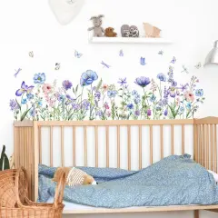 2 Pieces Purple Flowers Wall Decals - Purple