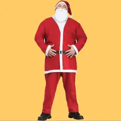 Plus Size Santa Pub Crawl Adult Costume Jacket Pants Hat Belt and Beard Set