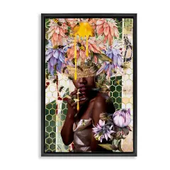 Stupell Industries Glam & Honeycomb Queen Bee Framed Floater Canvas Wall Art Design by Yvonne Coleman Burney