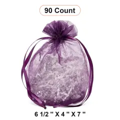 Wide Round Flat Bottom Organza Bags 6 1/2 '' X 4 '' X 7 '' for Wedding Gifts Purple