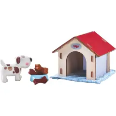 HABA Little Friends Dog Lucky - Pet Toy Figure with Doghouse & Wooden Bones Multicolor