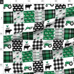 Various Fabrics by the Yard or Fat Quarter Wholecloth Farm Tractor Green Black Woodgrain Plaid Custom Printed Fabric by Spoonflower